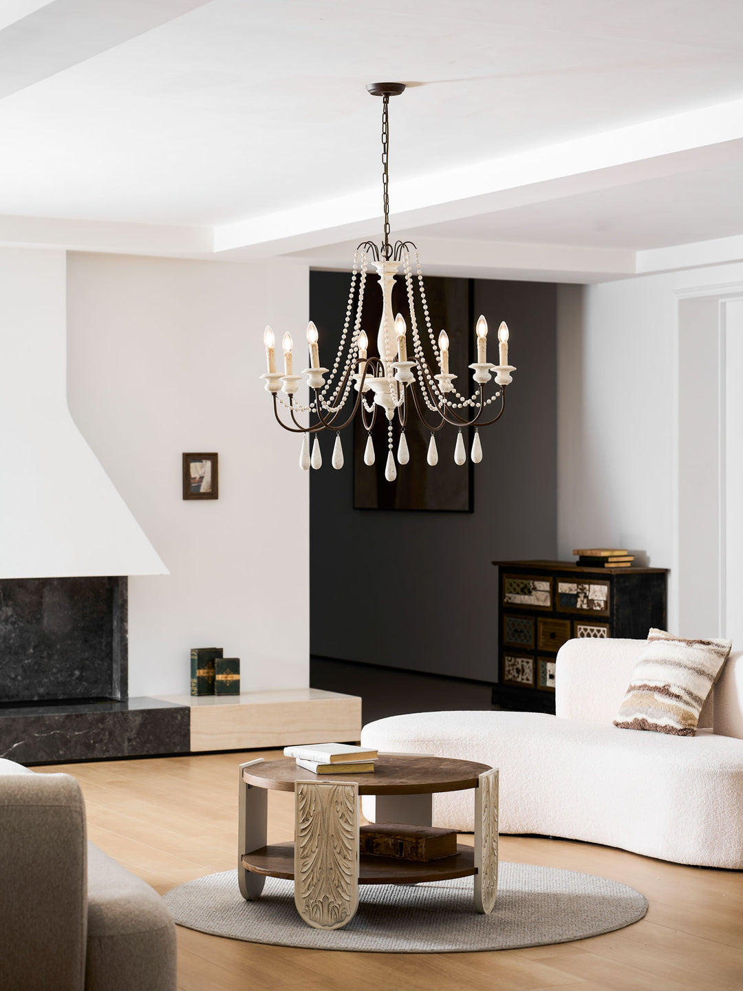 Lampadario con perline in stile candela