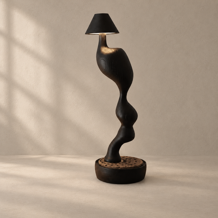 Carved Wood Cordless Table Lamp