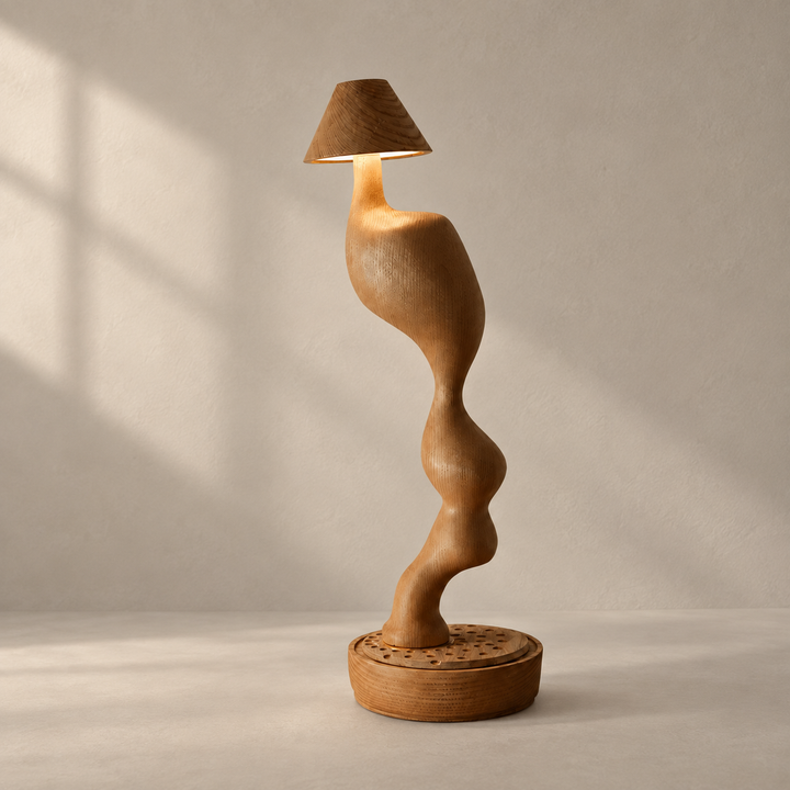 Carved Wood Cordless Table Lamp