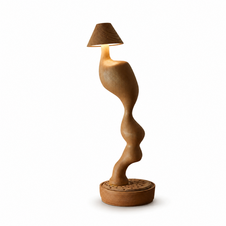 Carved Wood Cordless Table Lamp