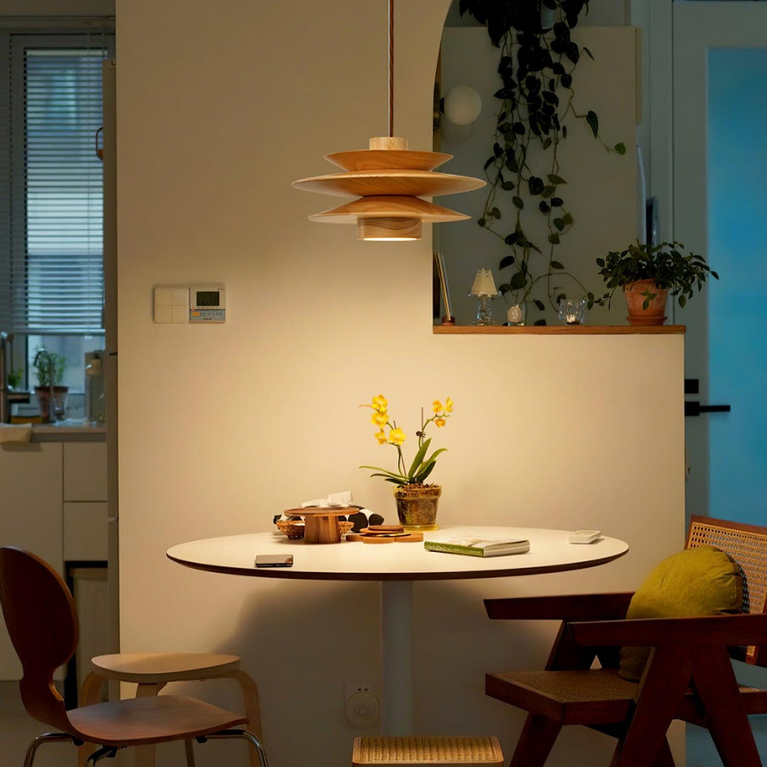 Cascade Wooden Disc Pendant Lamp - Vakkerlight