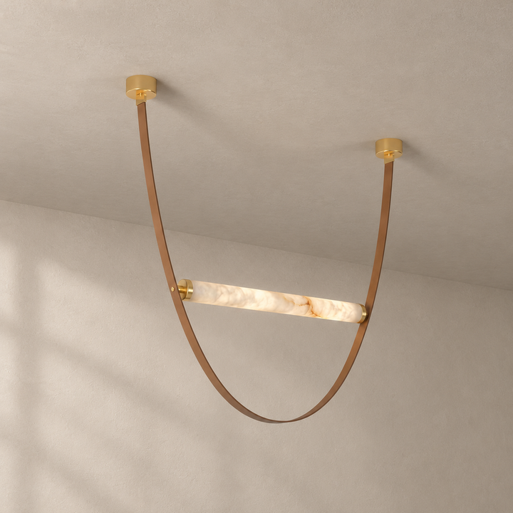 Cavelle Alabaster Leather Strap Pendant Light