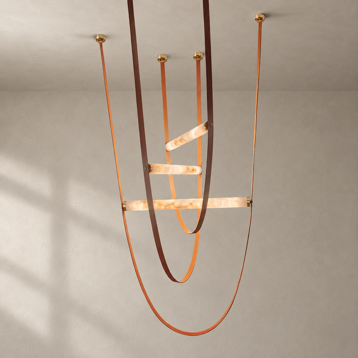 Cavelle Alabaster Leather Strap Pendant Light