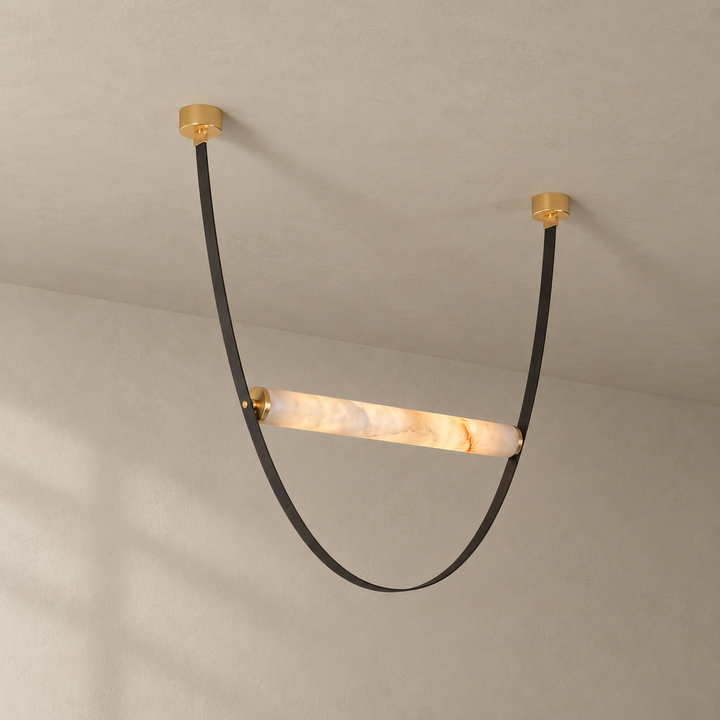 Cavelle Alabaster Leather Strap Pendant Light