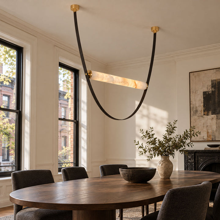 Cavelle Alabaster Leather Strap Pendant Light