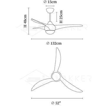 Traditionele plafondventilatorlamp — Dimension drawings 2