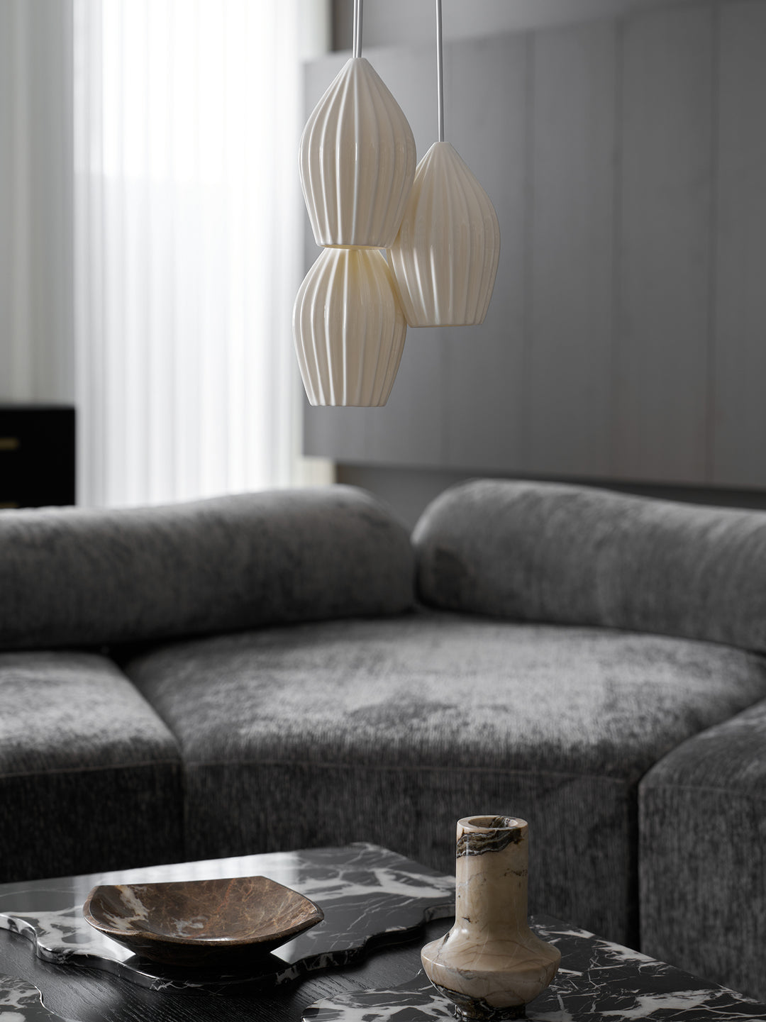 Ceramic Ribbed Pendant Light - Vakkerlight