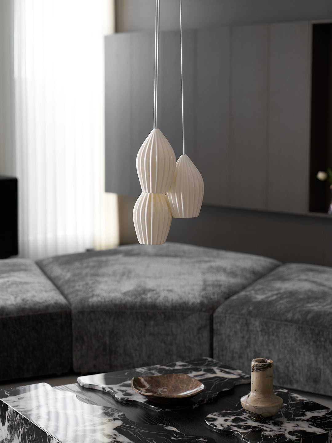 Ceramic Ribbed Pendant Light - Vakkerlight