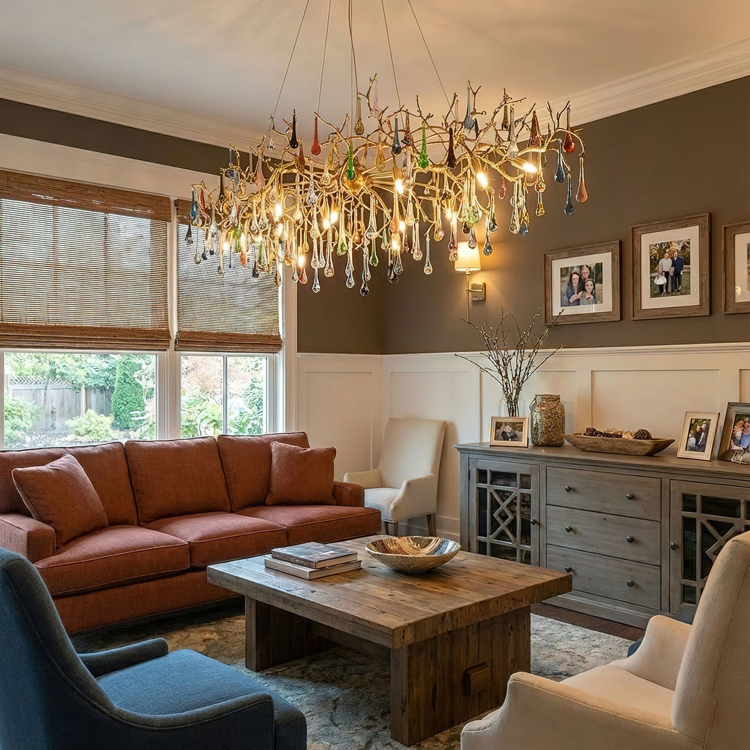 Colorful Raindrop Brass Branch Chandelier - Vakkerlight