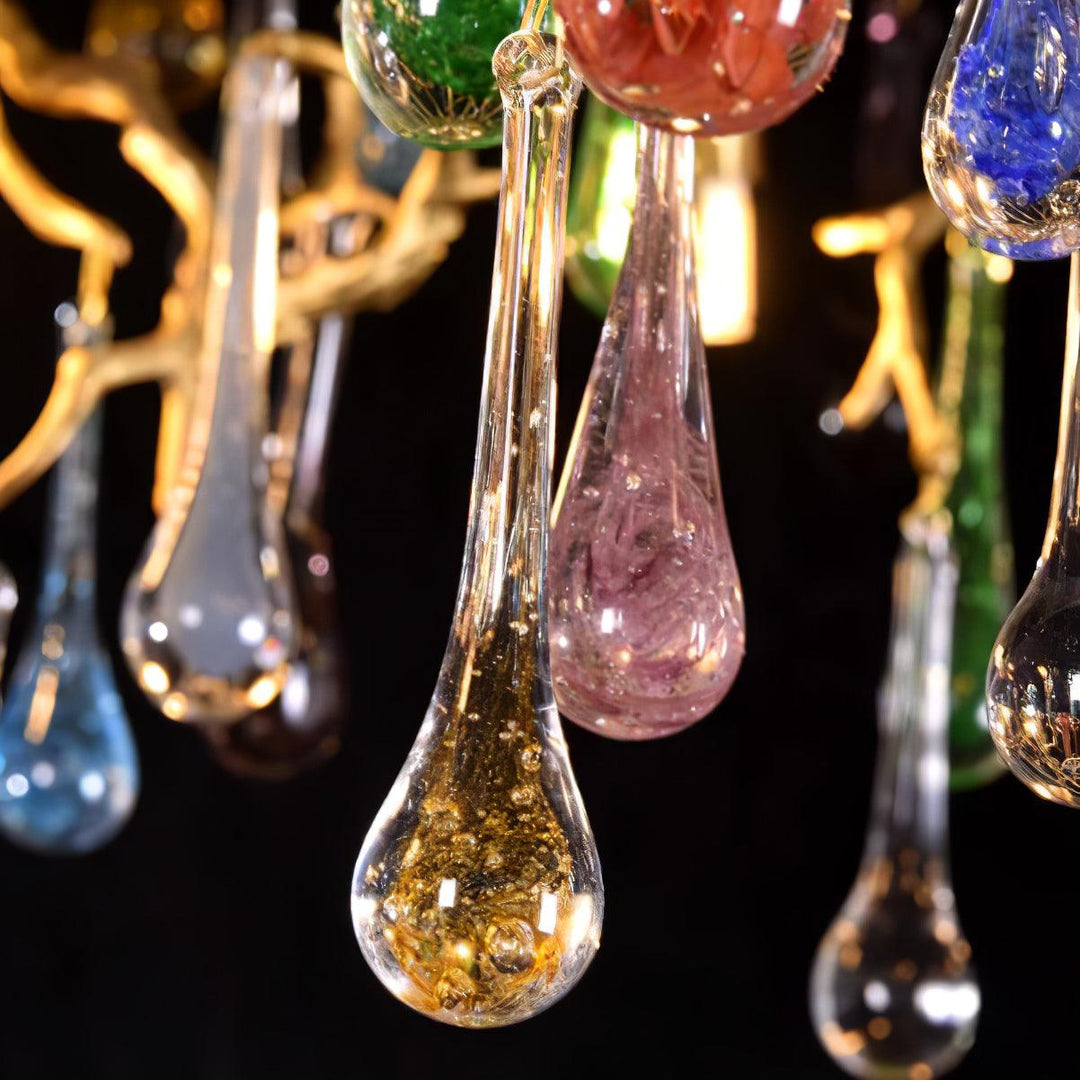 Colorful Raindrop Brass Branch Chandelier - Vakkerlight