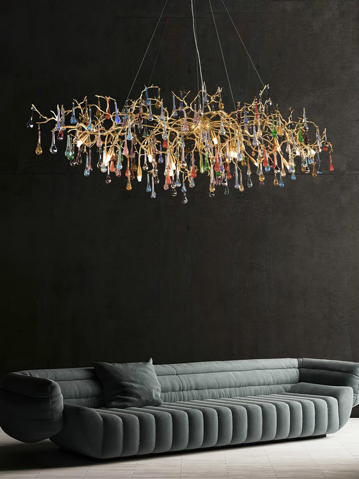 Colorful Raindrop Brass Branch Chandelier - Vakkerlight