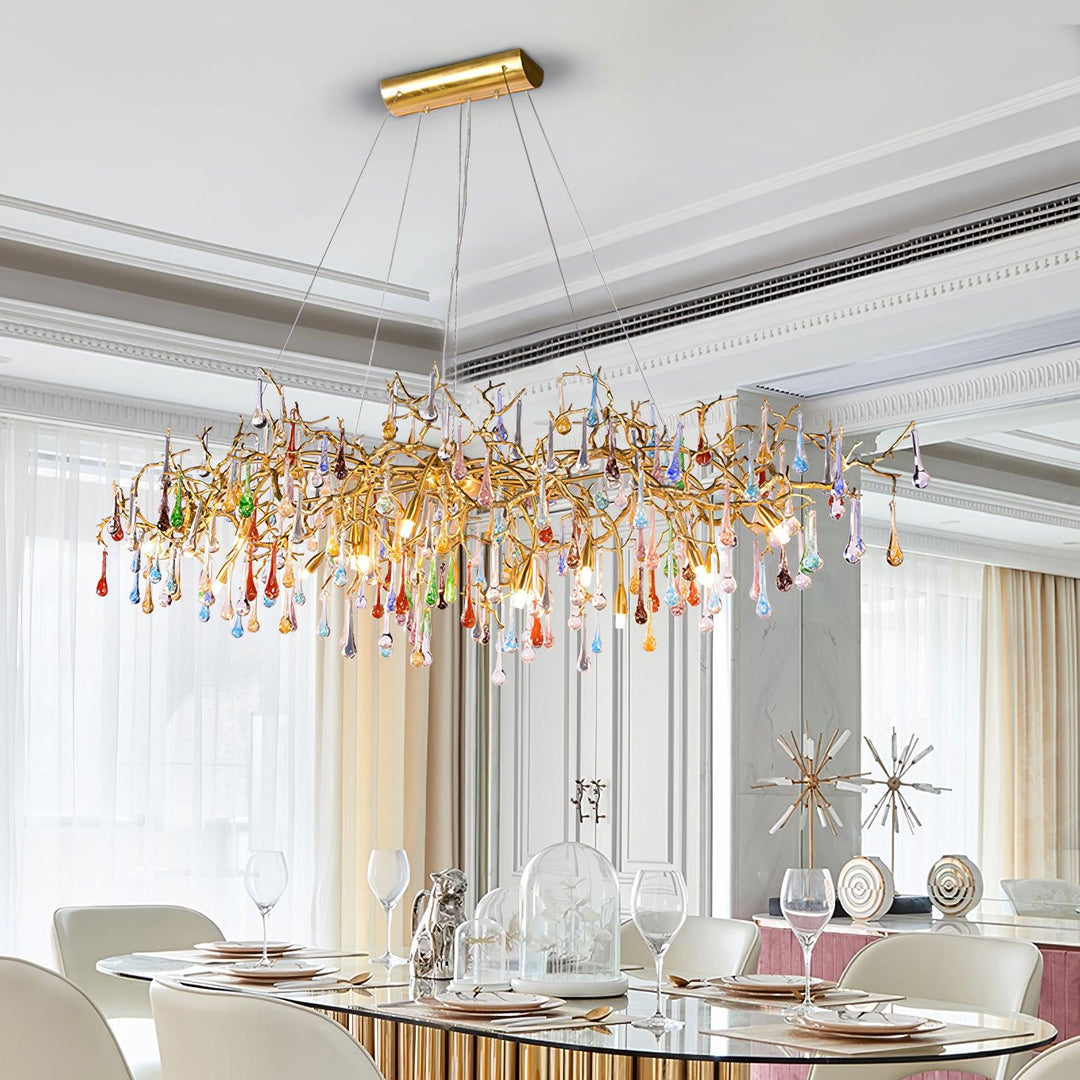 Colorful Raindrop Brass Branch Chandelier - Vakkerlight