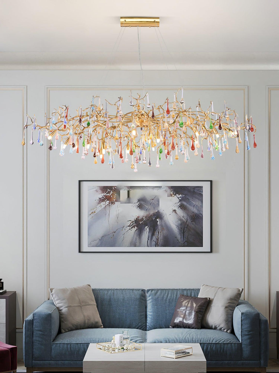 Colorful Raindrop Brass Branch Chandelier - Vakkerlight