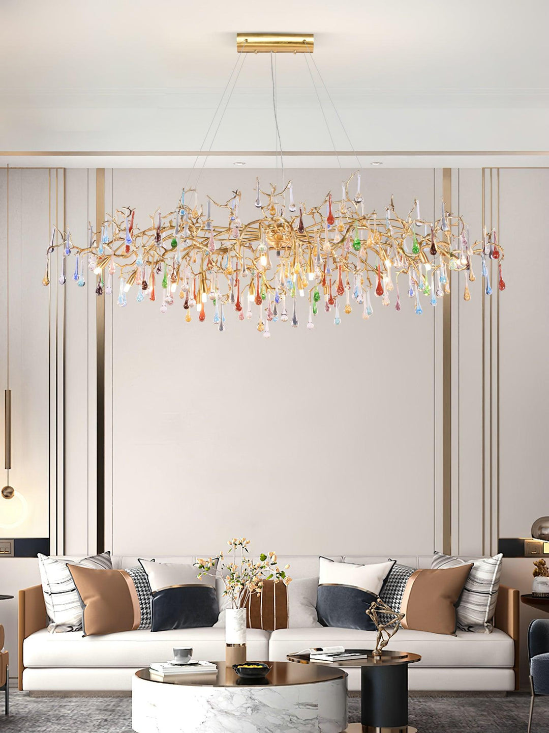 Colorful Raindrop Brass Branch Chandelier - Vakkerlight