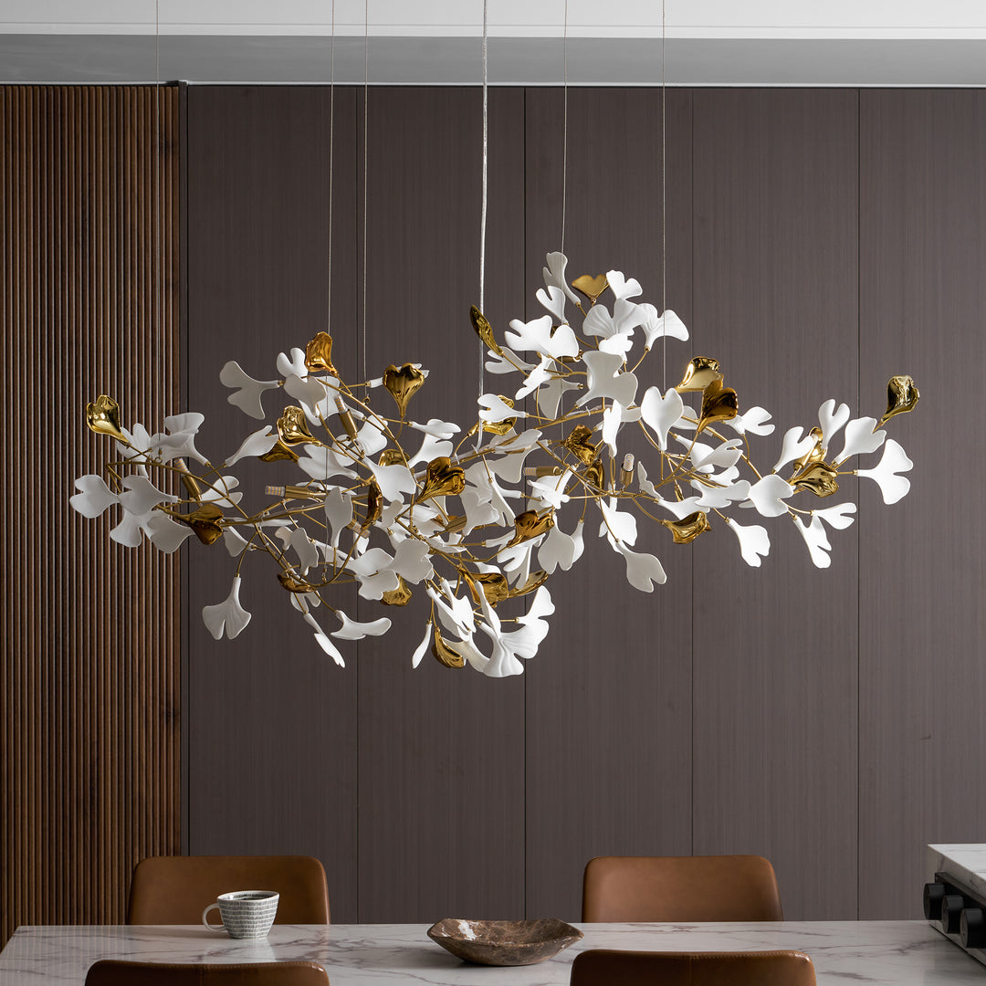 Gold White Leaves Combination Gingko Chandeliers - Vakkerlight