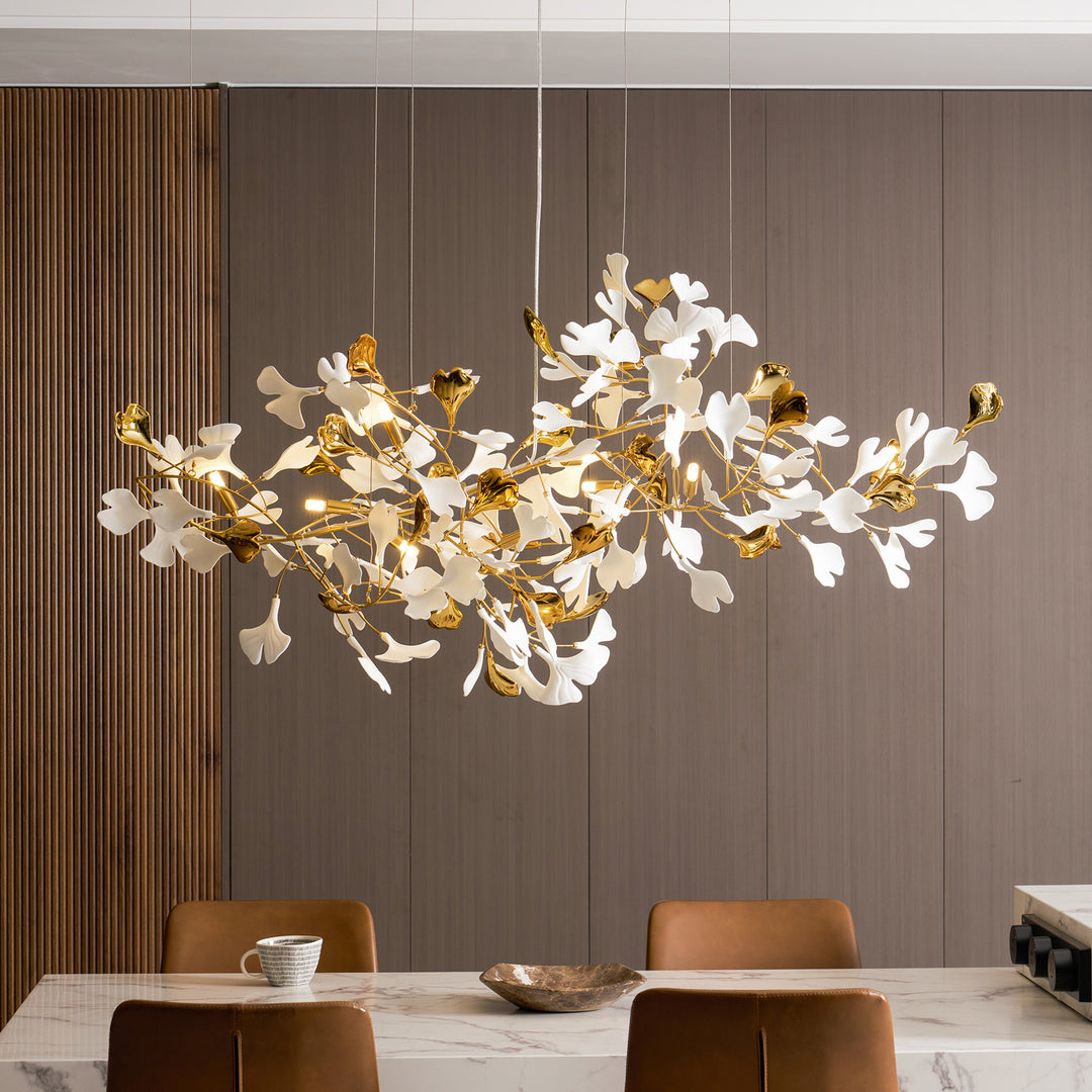 Gold White Leaves Combination Gingko Chandeliers - Vakkerlight