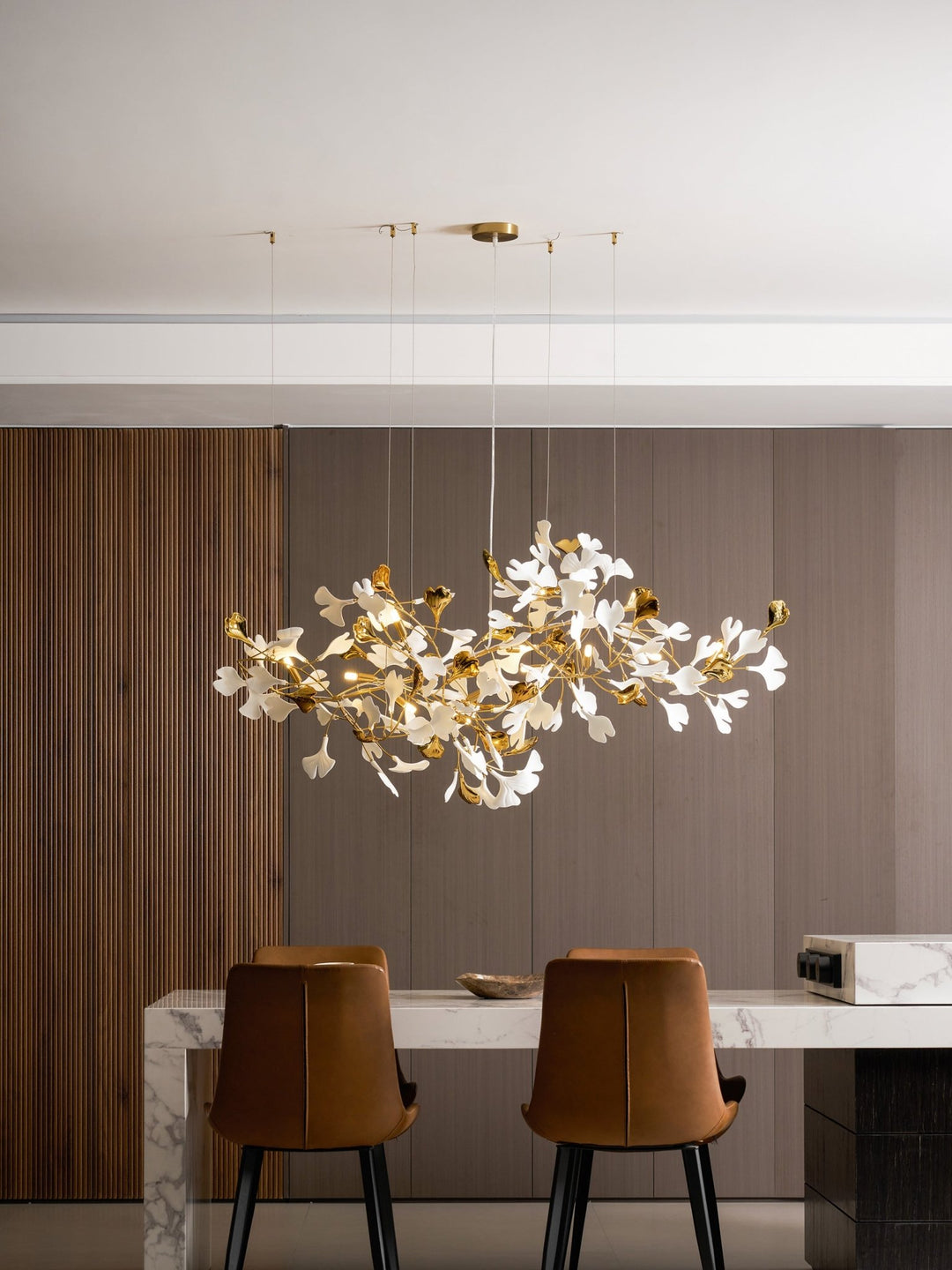 Gold White Leaves Combination Gingko Chandeliers - Vakkerlight