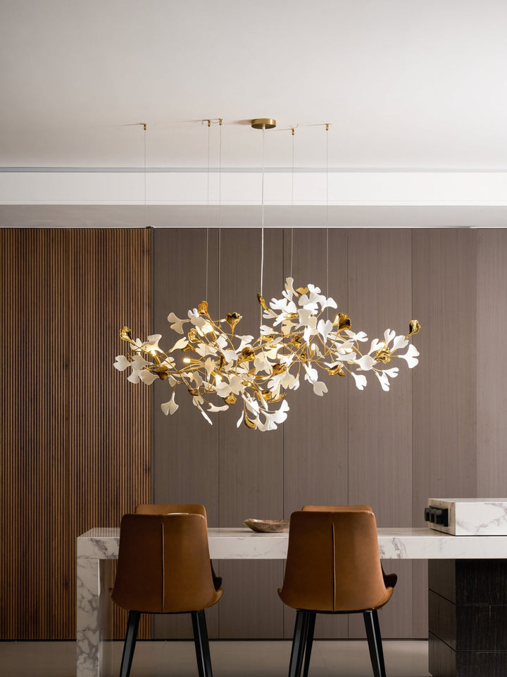 Gold White Leaves Combination Gingko Chandeliers - Vakkerlight