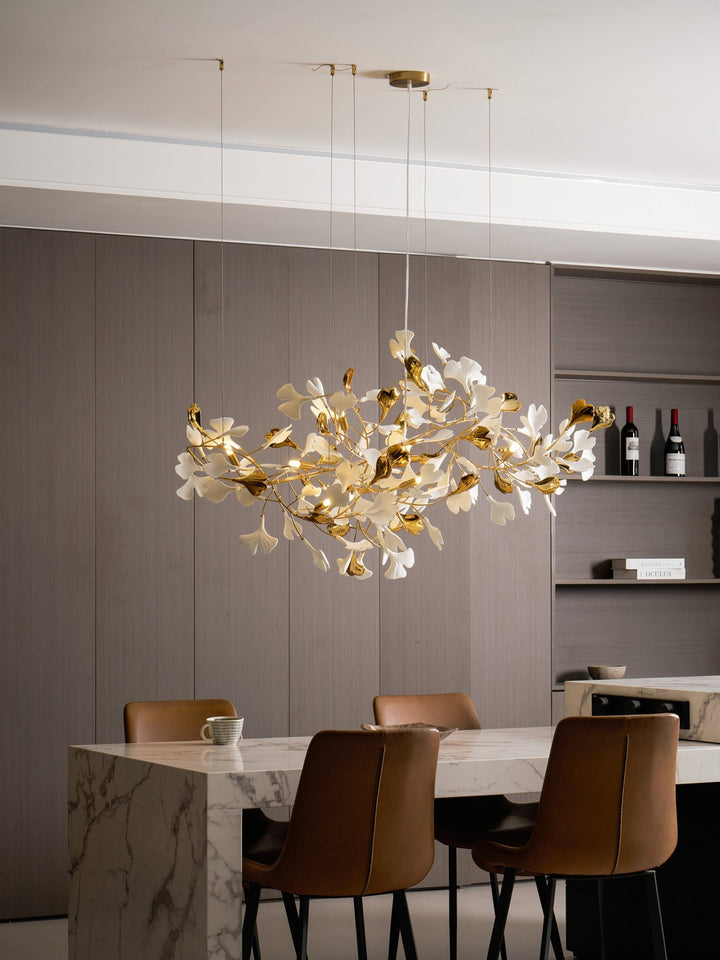 Gold White Leaves Combination Gingko Chandeliers - Vakkerlight