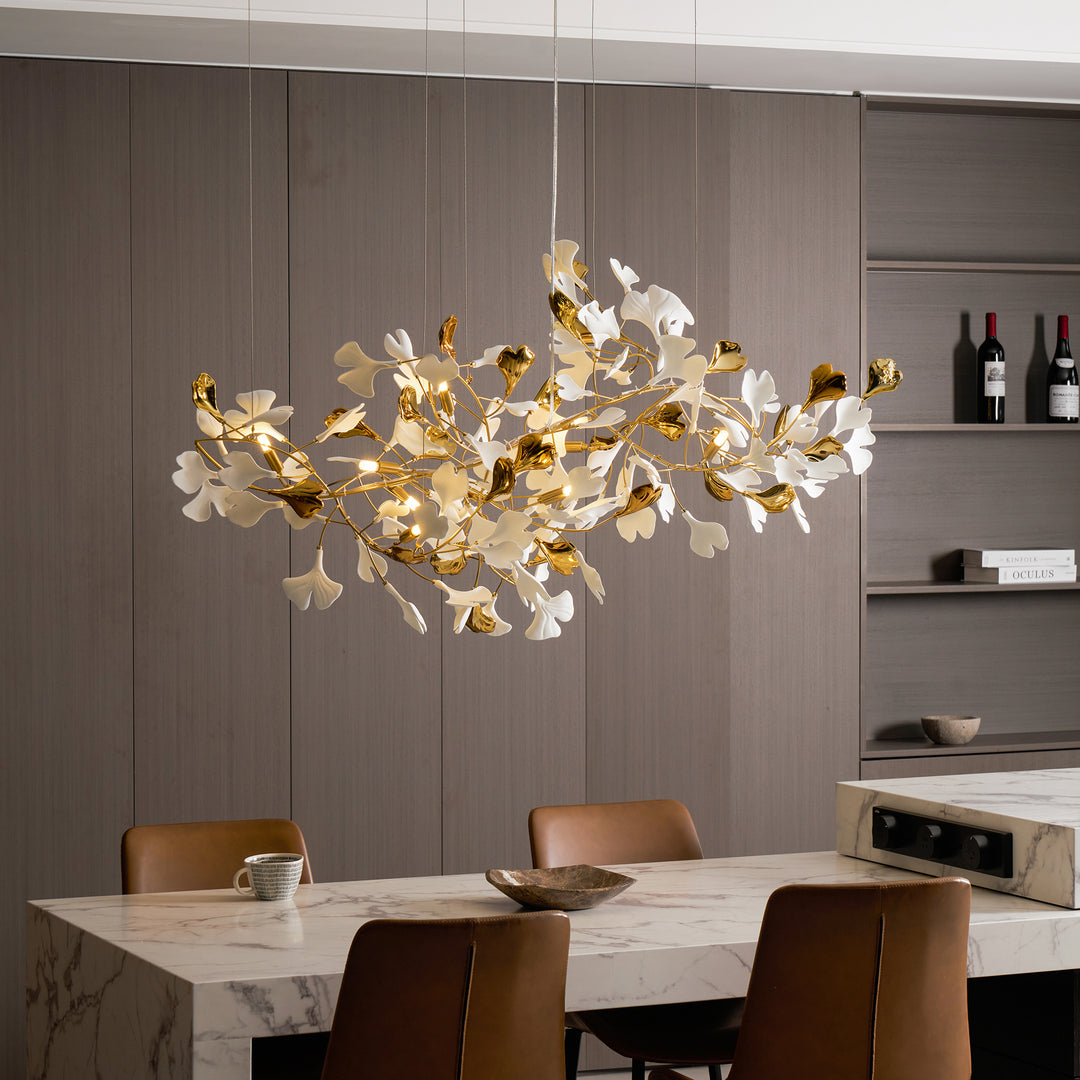 Gold White Leaves Combination Gingko Chandeliers - Vakkerlight