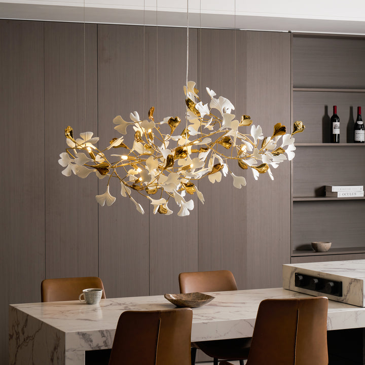 Gold White Leaves Combination Gingko Chandeliers - Vakkerlight
