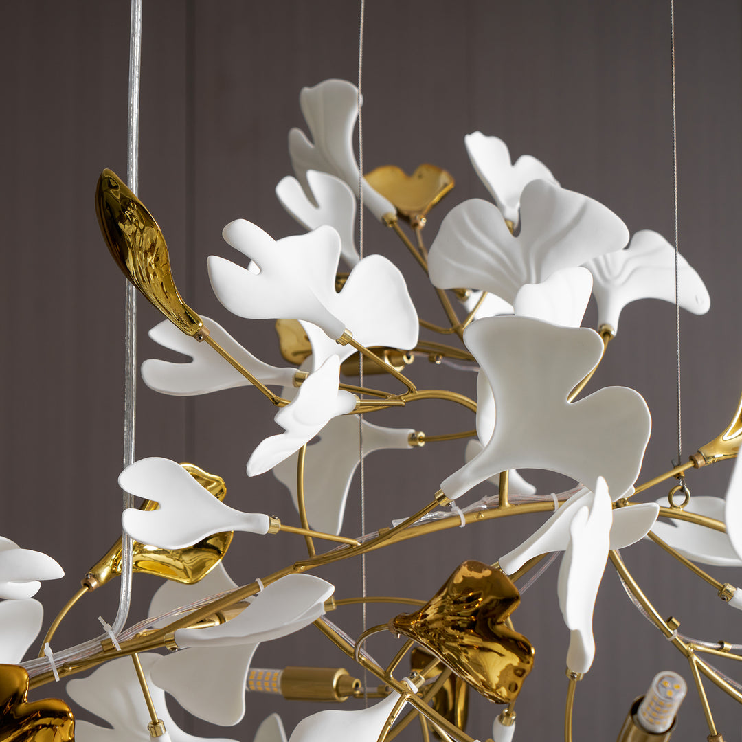 Gold White Leaves Combination Gingko Chandeliers - Vakkerlight