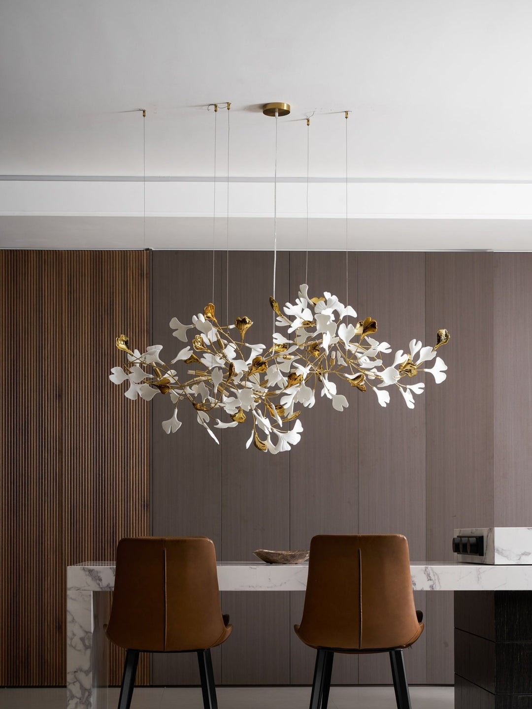 Gold White Leaves Combination Gingko Chandeliers - Vakkerlight