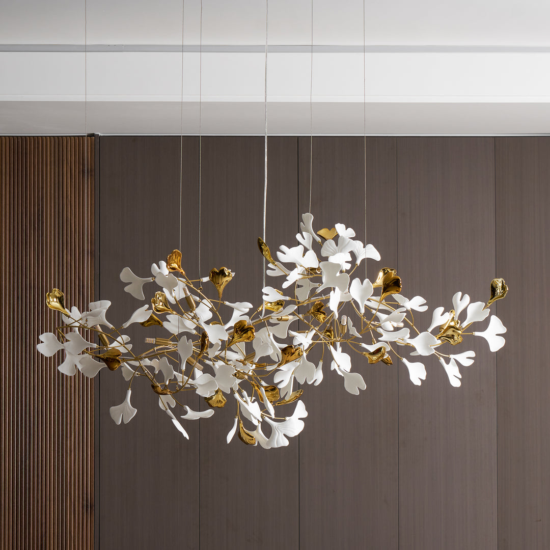 Gold White Leaves Combination Gingko Chandeliers - Vakkerlight
