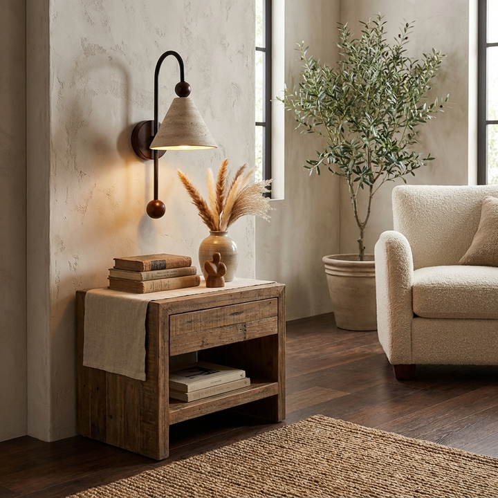 Cone Travertine Arc Sconce