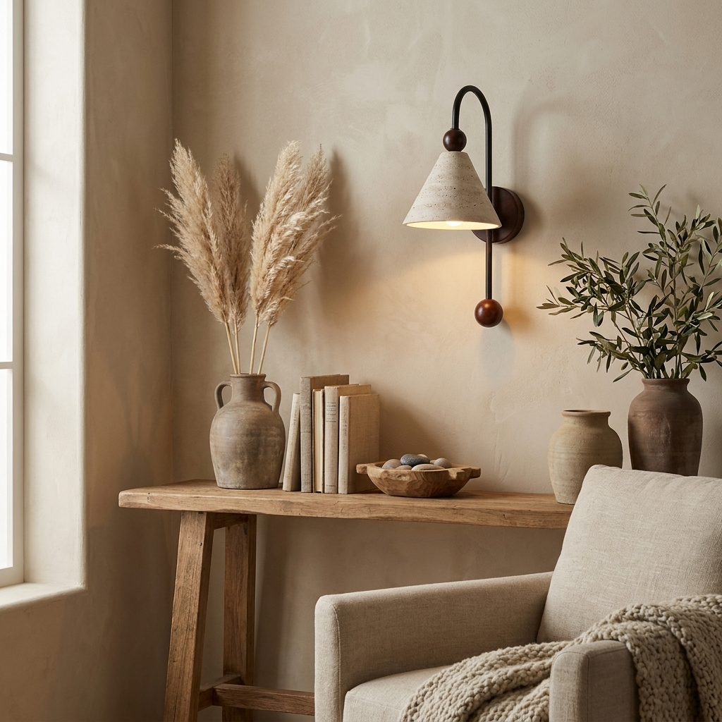 Cone Travertine Arc Sconce