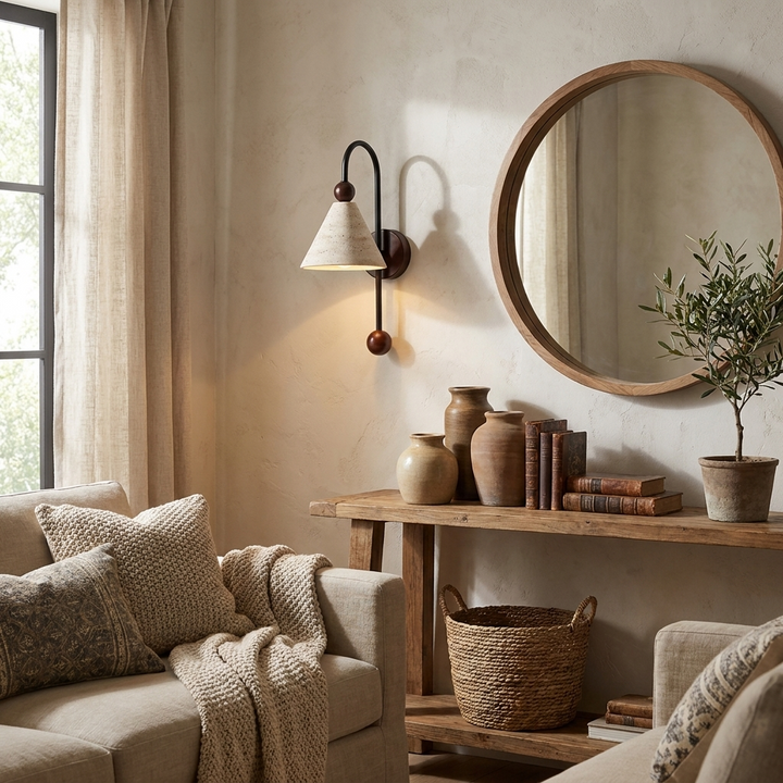 Cone Travertine Arc Sconce