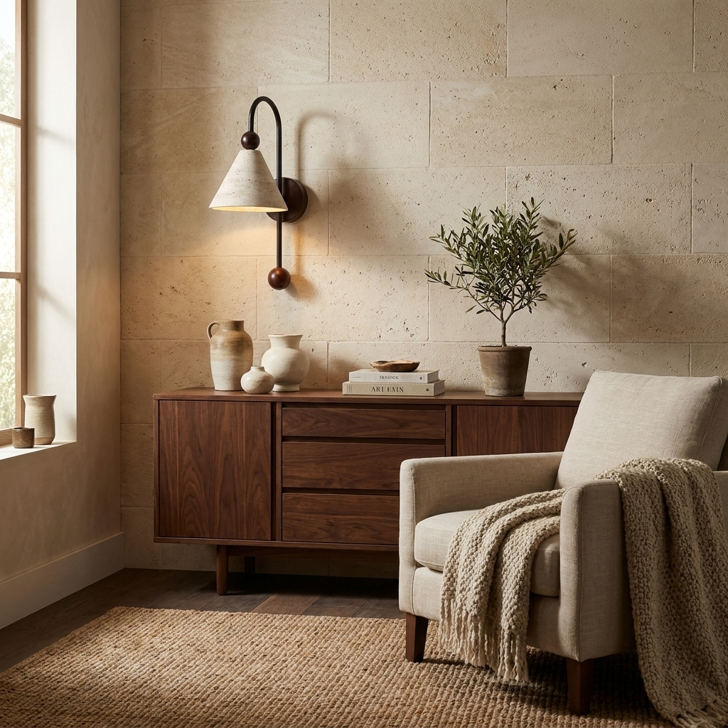 Cone Travertine Arc Sconce
