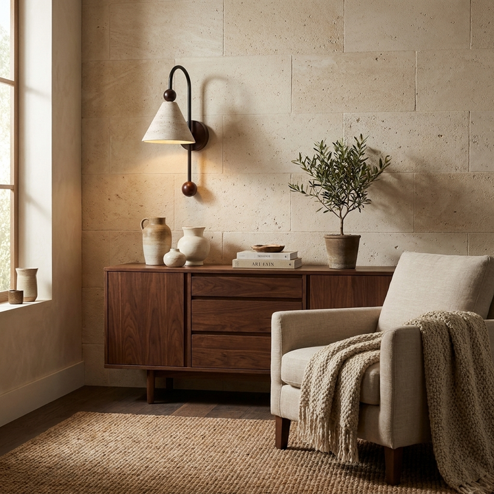 Cone Travertine Arc Sconce