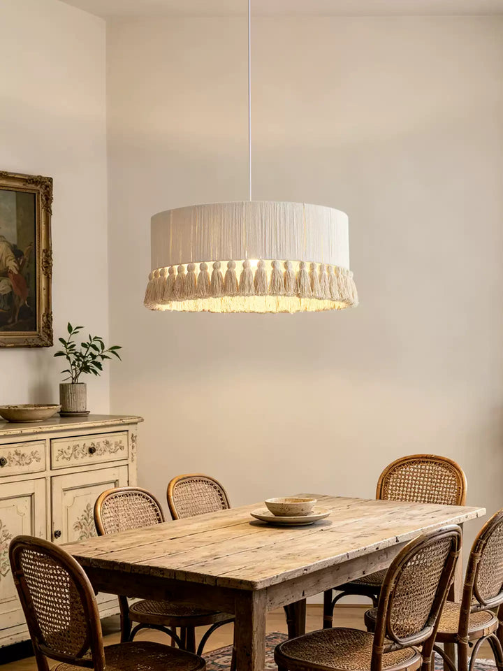 Cotton Fringe Drum Pendant Lamp