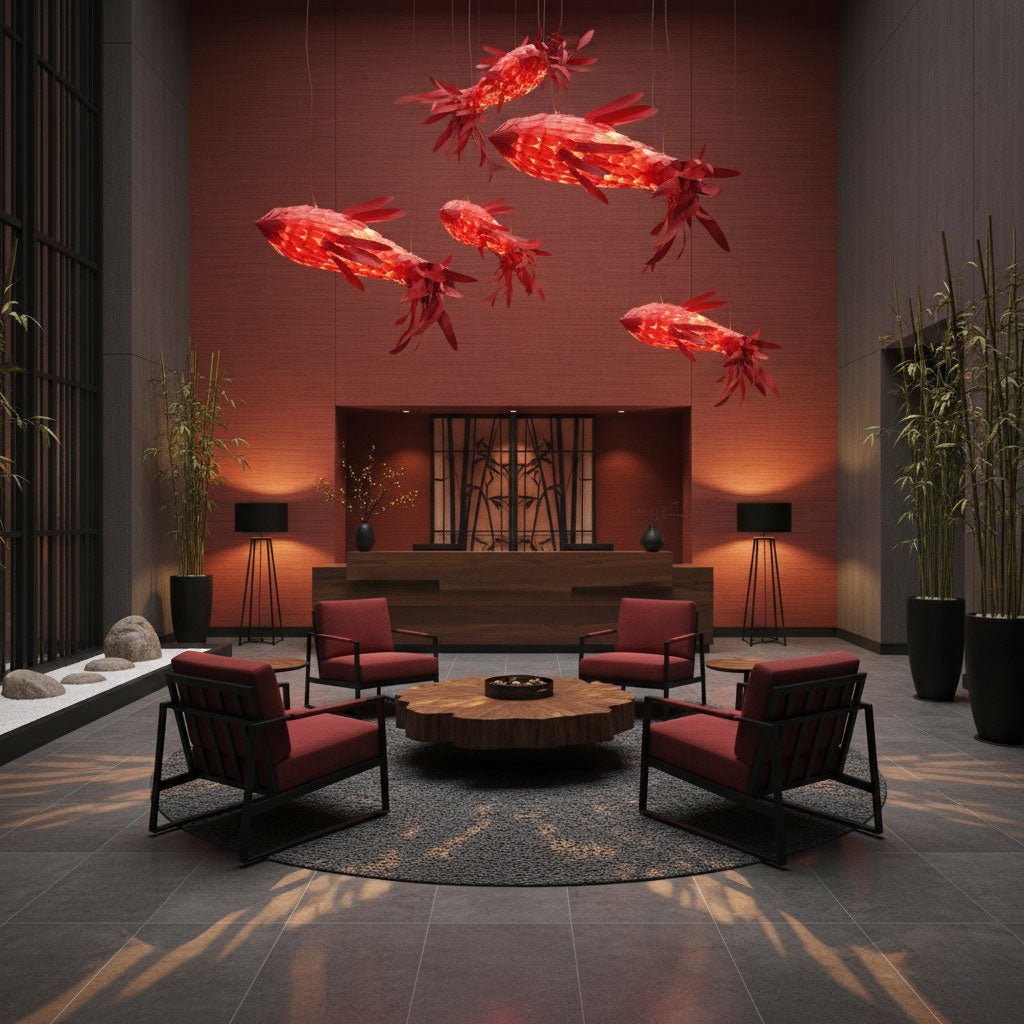 Crimson Swirl Koi Chandelier - Vakkerlight