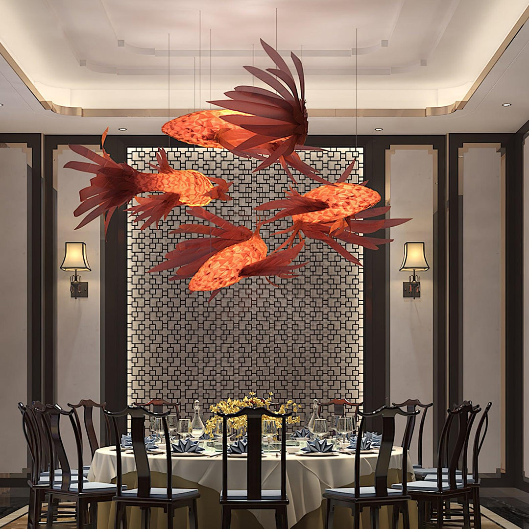 Crimson Swirl Koi Chandelier - Vakkerlight