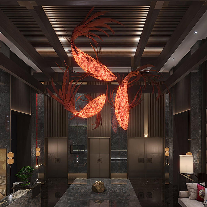 Crimson Swirl Koi Chandelier - Vakkerlight