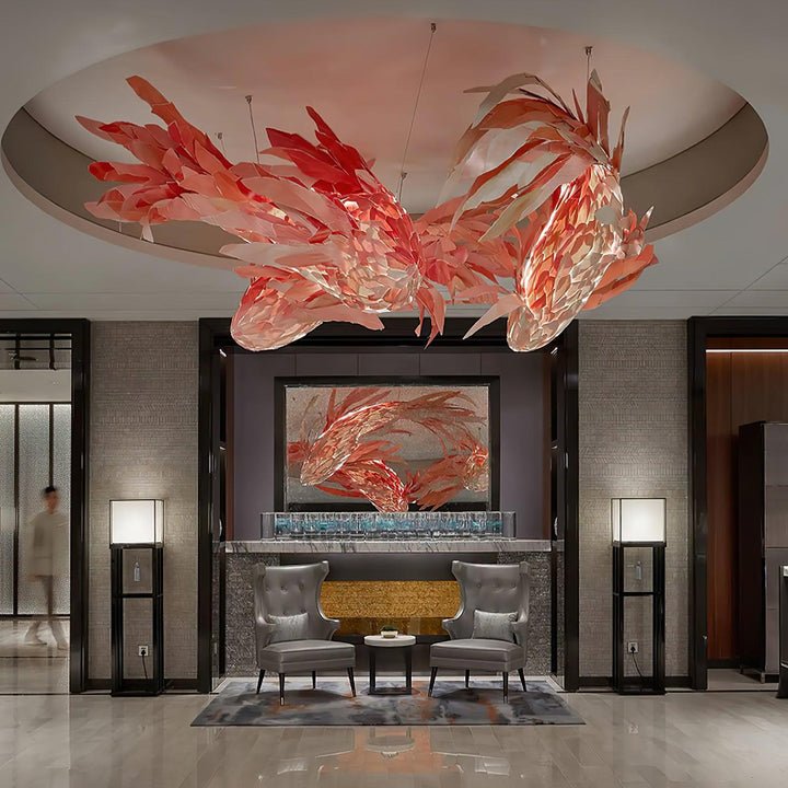 Crimson Swirl Koi Chandelier - Vakkerlight