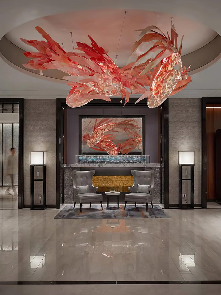 Crimson Swirl Koi Chandelier - Vakkerlight