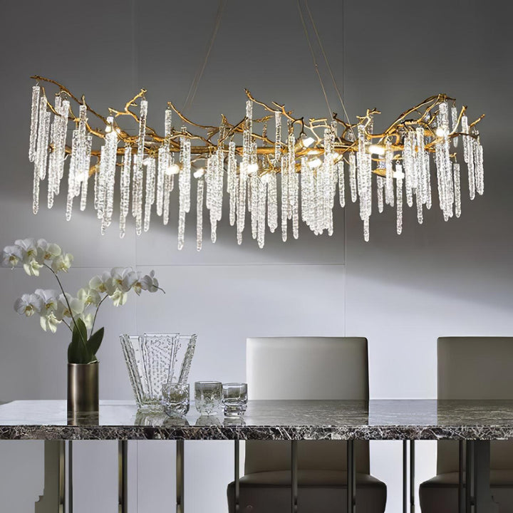 Crystal Icicles Branch Brass Chandelier - Vakkerlight