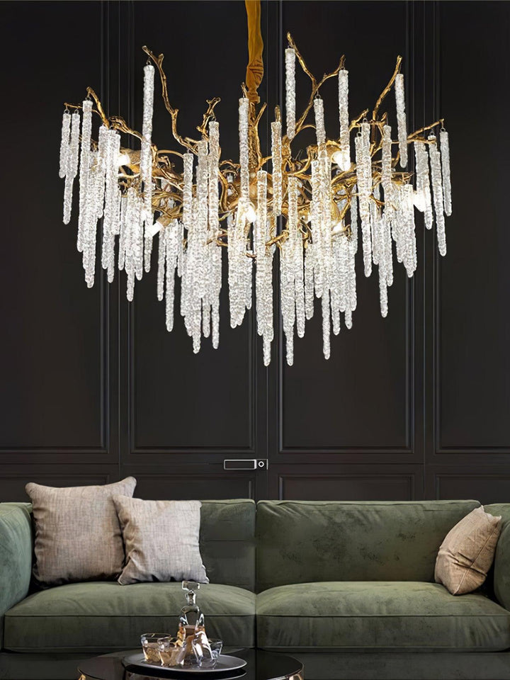 Crystal Icicles Branch Brass Chandelier - Vakkerlight