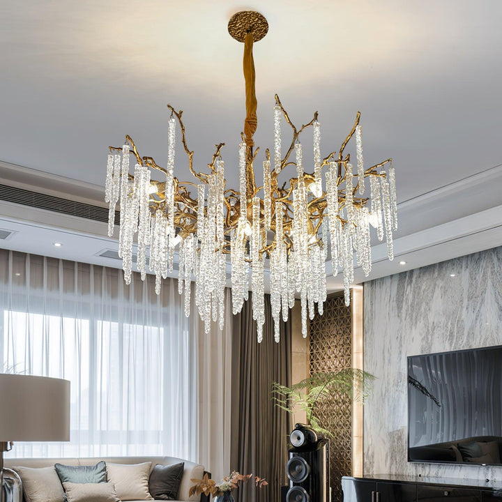 Crystal Icicles Branch Brass Chandelier - Vakkerlight