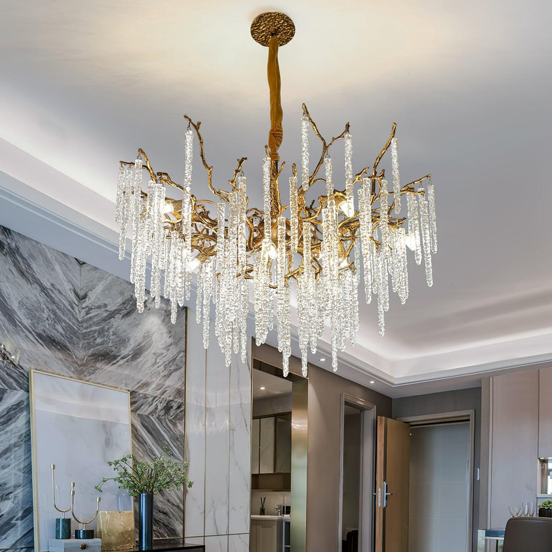 Crystal Icicles Branch Brass Chandelier - Vakkerlight