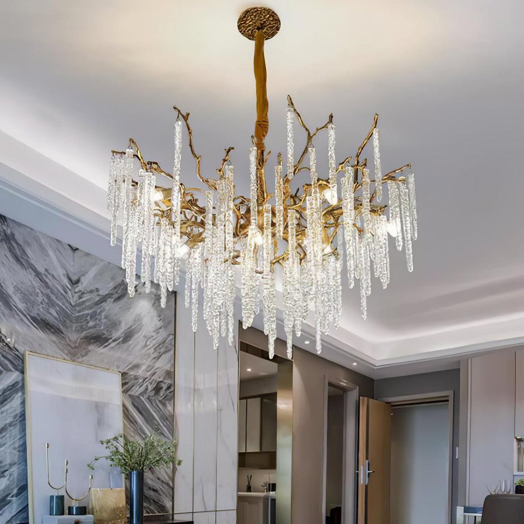 Crystal Icicles Branch Brass Chandelier - Vakkerlight