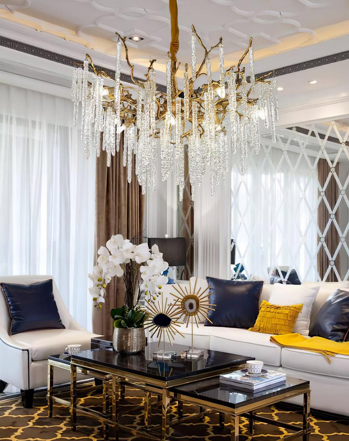 Crystal Icicles Branch Brass Chandelier - Vakkerlight