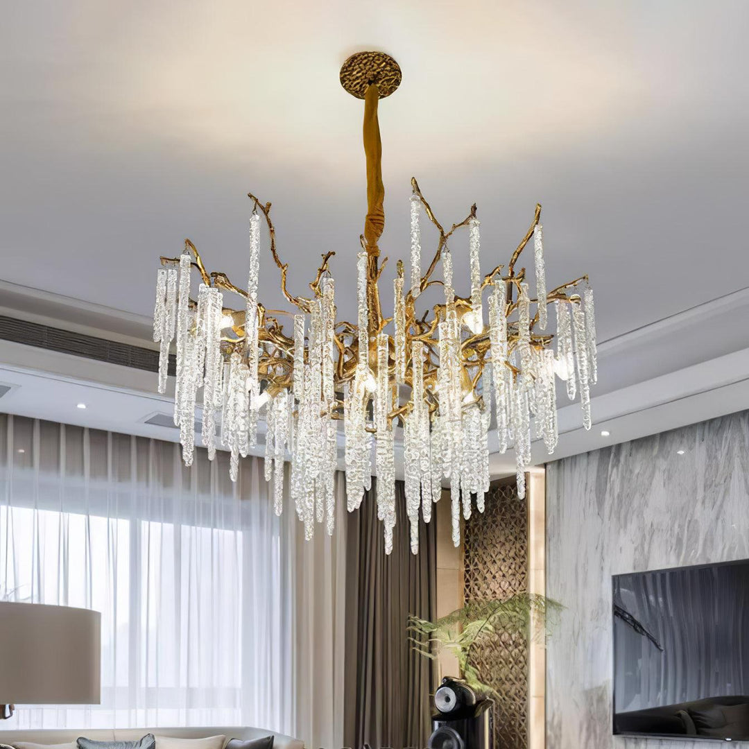 Crystal Icicles Branch Brass Chandelier - Vakkerlight