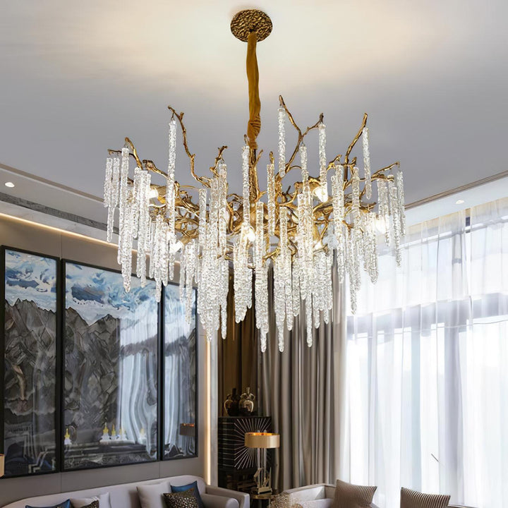 Crystal Icicles Branch Brass Chandelier - Vakkerlight