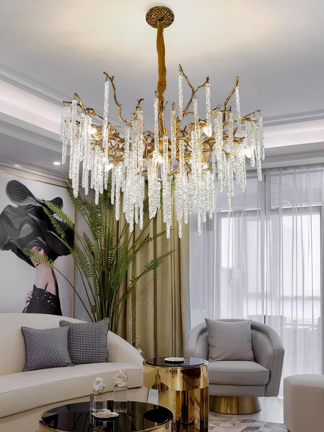 Crystal Icicles Branch Brass Chandelier - Vakkerlight