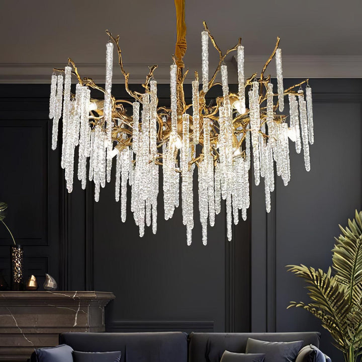 Crystal Icicles Branch Brass Chandelier - Vakkerlight