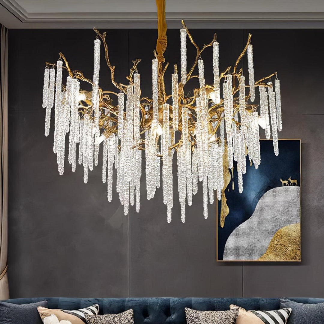 Crystal Icicles Branch Brass Chandelier - Vakkerlight